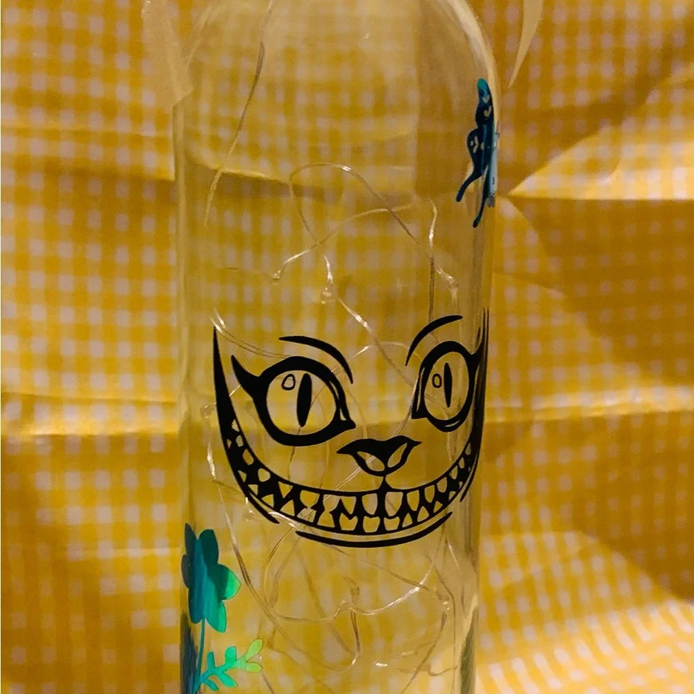 Hand Crafted- Cheshire Cat Smile wine bottle lantern
